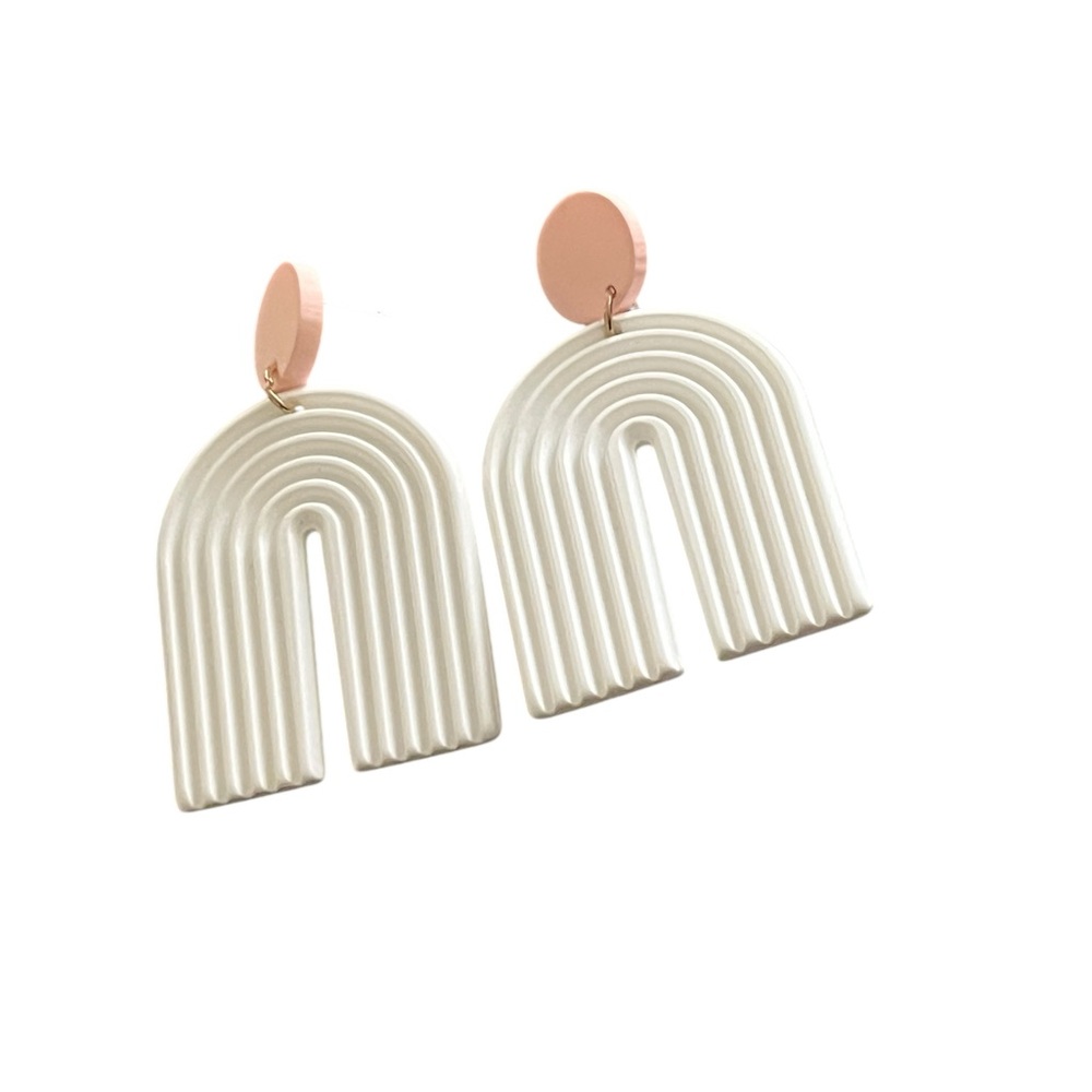 White and Pink Arch baked clay Earrings
